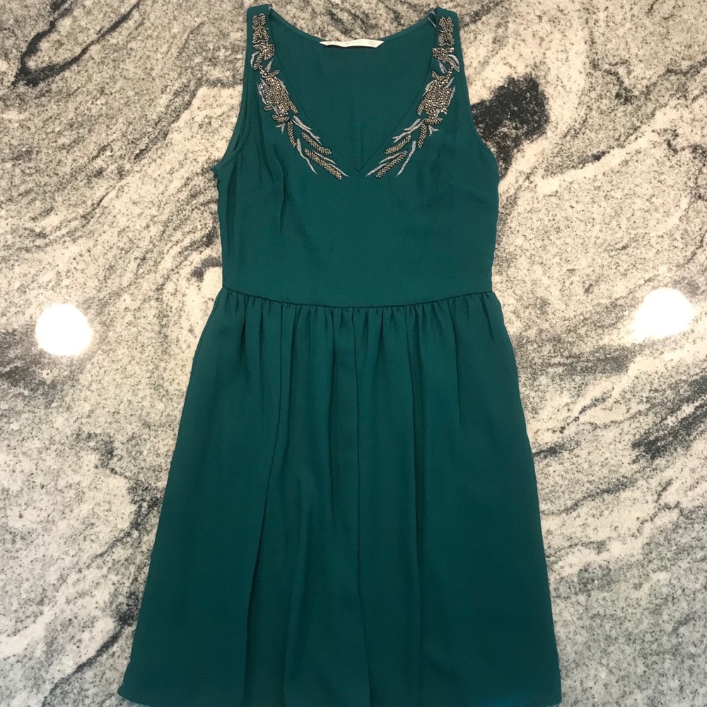 ZARA Embellished Beading Green Dress Small